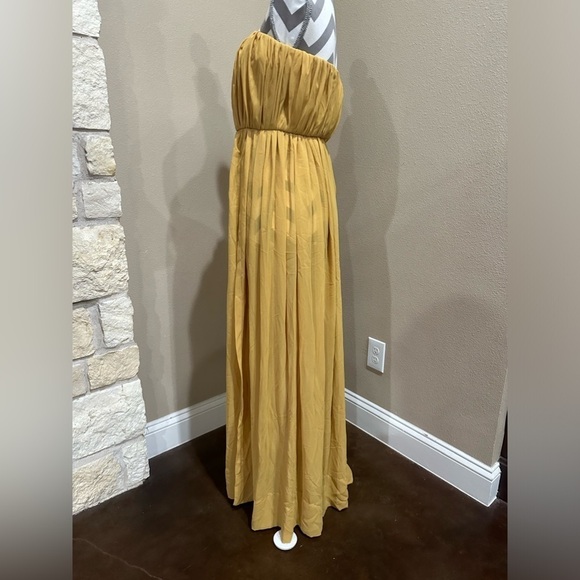 HOUSE OF CB LONDON Mustard Yellow Maxi Dress Strapless with Thigh High Slit - Picture 2 of 6